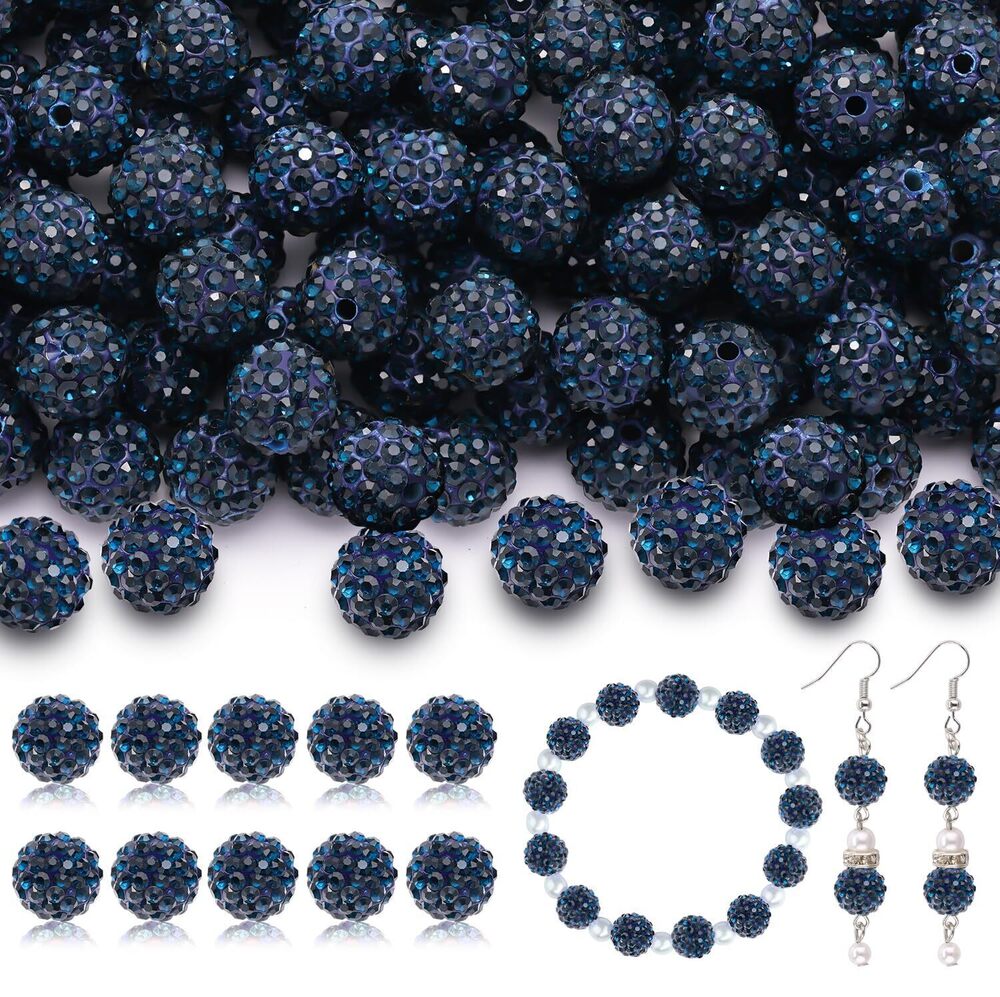 2592 160pcs 10mm Rhinestone Beads for Jewelry Making, Blue Black Shiny